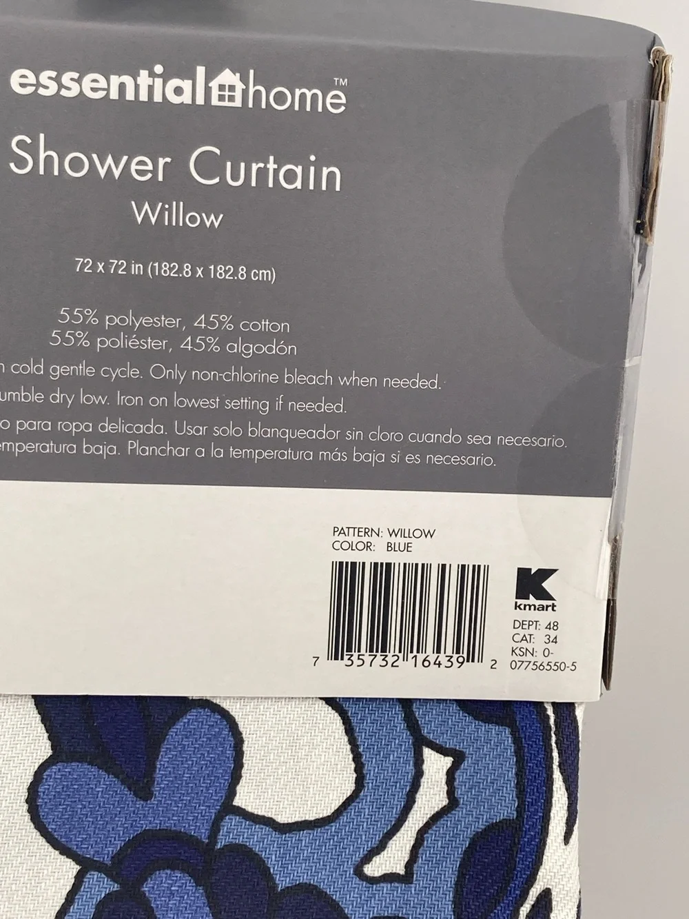 Fabric Shower Curtain Blue & White 72